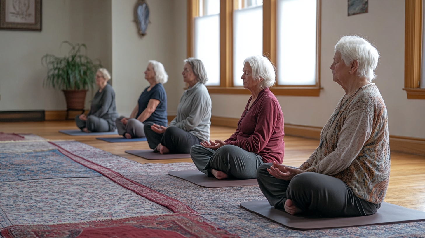 Група людей старшого віку після заняття йогою